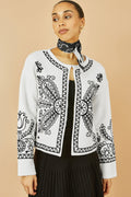 Yumi Ivory Folk Embroidered Edge To Edge Cardigan - QHA UK