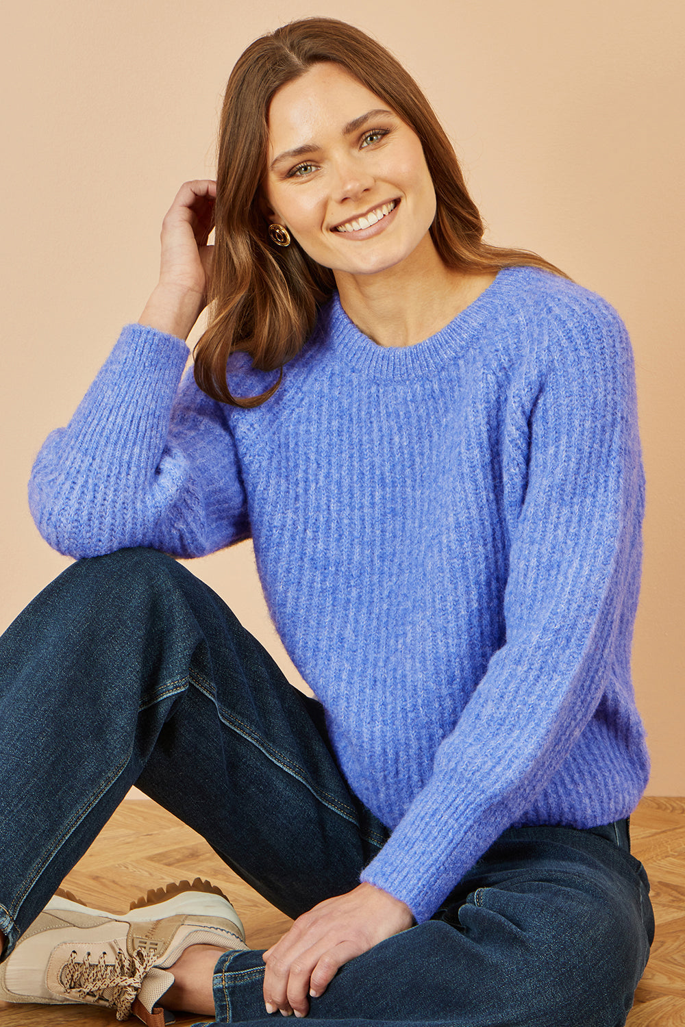 Yumi Blue Knitted Relax Fit Jumper - QHA UK