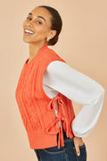 Yumi Orange Flower Cable Knit Tie Side Pullover - QHA UK