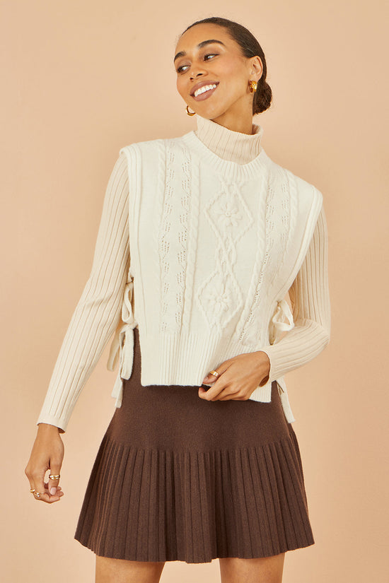 Yumi Ivory Flower Cable Knit Tie Side Pullover - QHA UK
