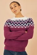 Yumi Burgundy Fair isle Relaxed Fit Knitted Jumper - QHA UK