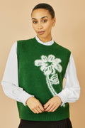Yumi Green Knitted Flower Sleeveless Jumper Vest - QHA UK