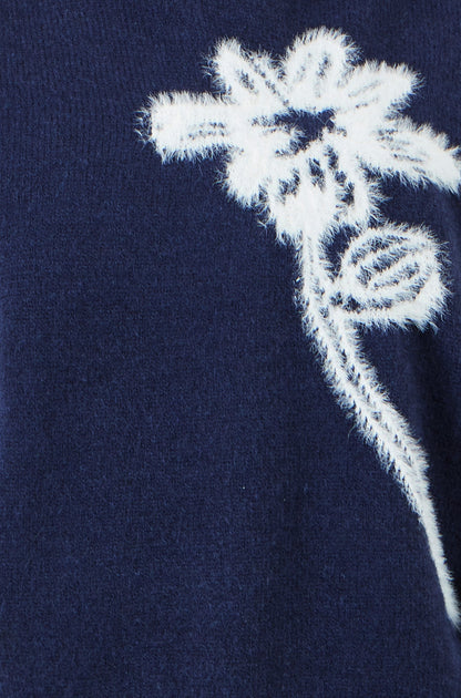 Yumi Women's Navy Brushed Flower Sleeveless Knit Jumper Vest Sizes XS–XL