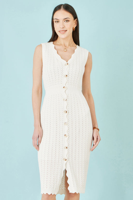 Yumi Ivory Cotton Scallop Crochet Knitted Dress - QHA UK