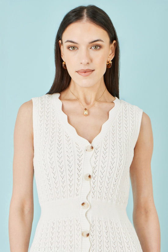 Yumi Ivory Cotton Scallop Crochet Knitted Dress - QHA UK