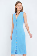 Yumi Womens Blue Crochet Midi Dress Scallop Edge Boho Summer Holiday UK