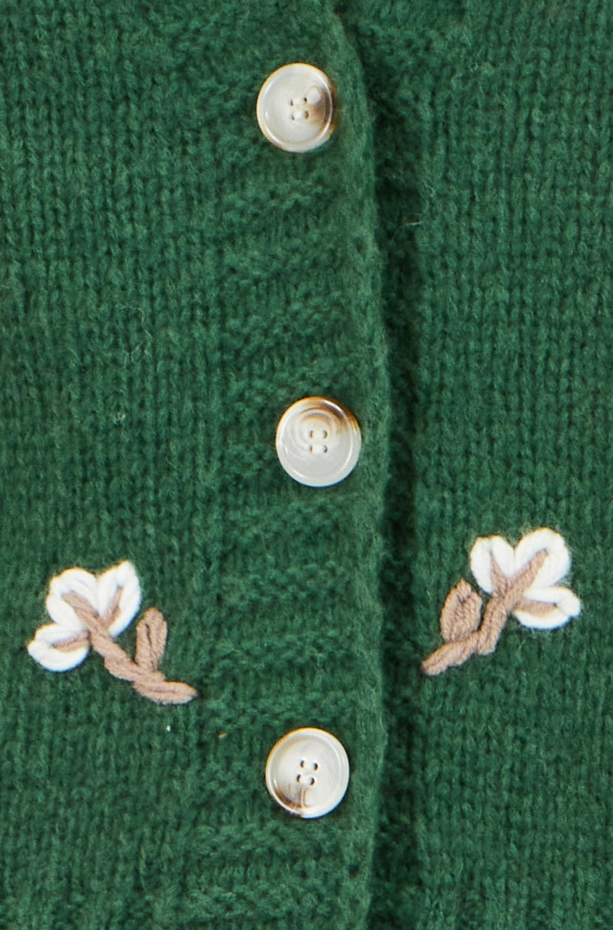 Yumi Women's Green Hand Embroidered Floral Chunky Knit V-Neck Cardigan