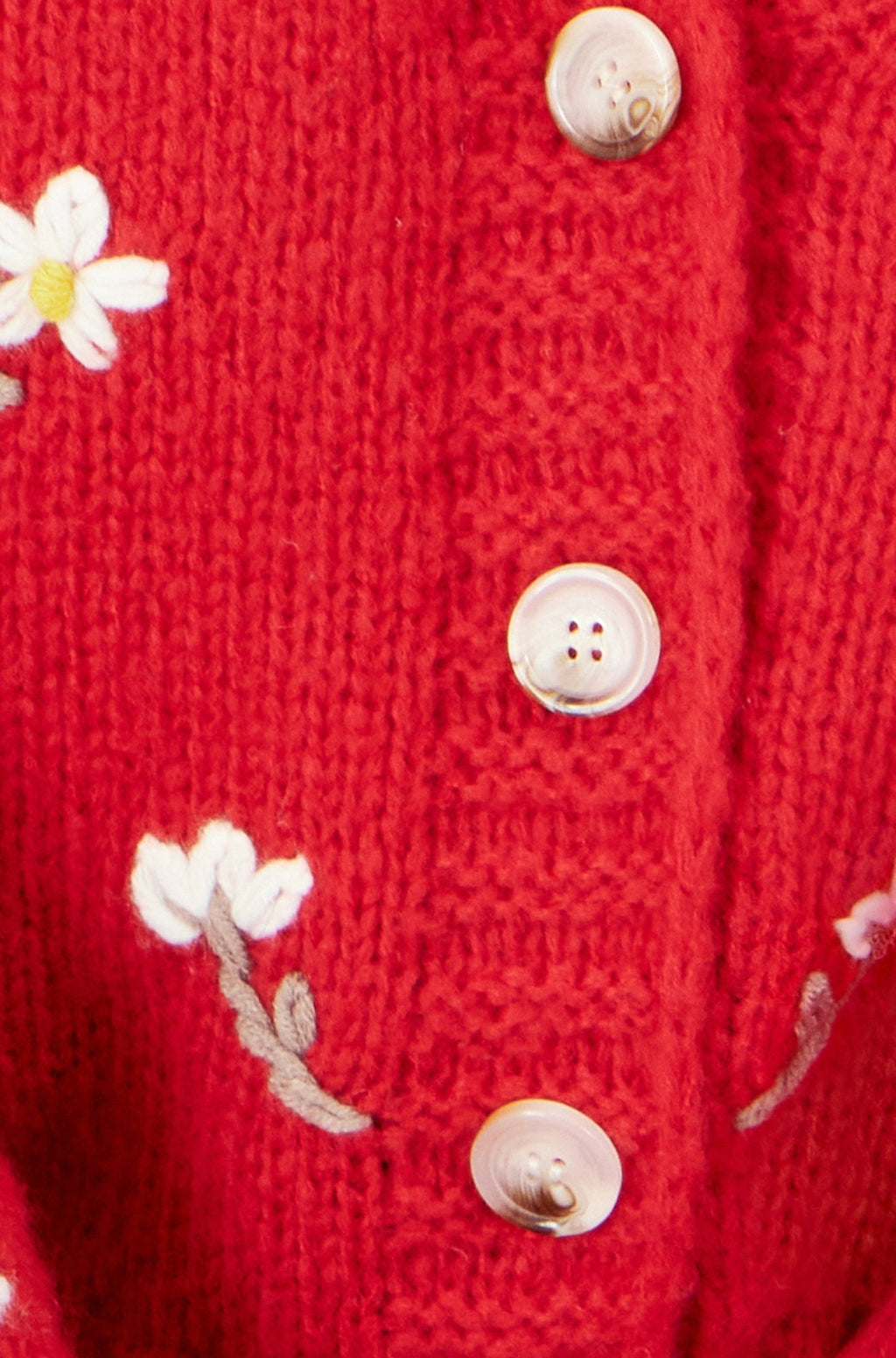 Yumi Red Hand Embroidered Chunky Knitted Cardigan
