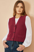 Yumi Burgundy Knitted Pullover Waistcoat - QHA UK