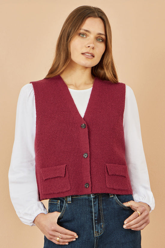 Yumi Burgundy Knitted Pullover Waistcoat - QHA UK