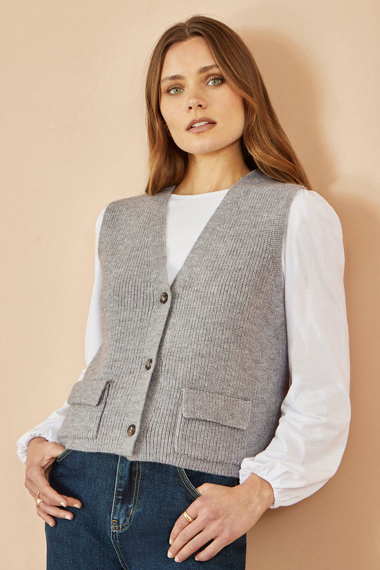Yumi Grey Knitted Pullover Waistcoat - QHA UK