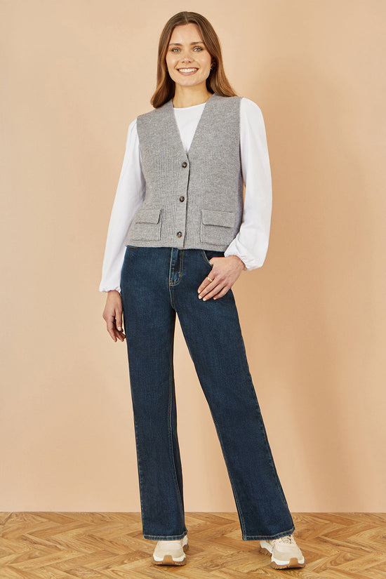 Yumi Grey Knitted Pullover Waistcoat - QHA UK