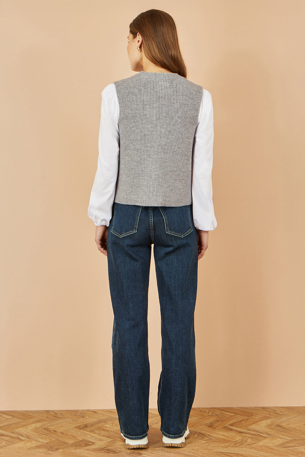 Yumi Grey Knitted Pullover Waistcoat