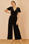 Yumi Black Foil Print Velvet Jumpsuit - QHA UK
