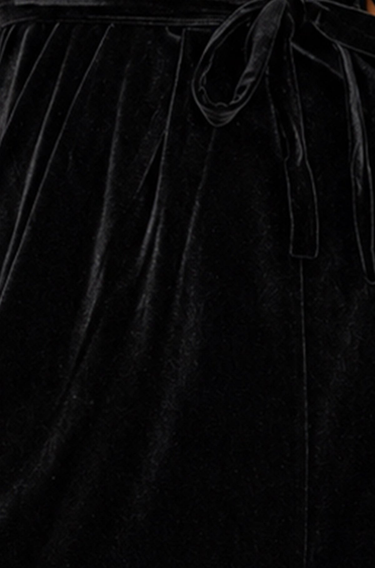 Yumi Women's Black Velvet One Shoulder Midi Dress, Draped Sleeve Detail