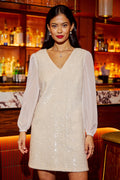 Yumi White Sequin Tunic With Tie Back And Sheer Sleeves - QHA UK