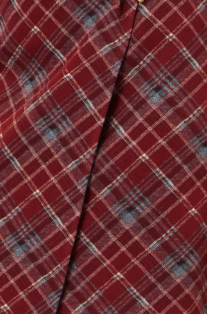Yumi Women's Burgundy Check Wrap Mini Skirt with Gold Clasp