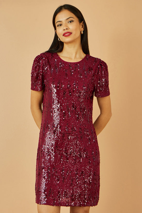 Yumi Burgundy Sequin Stretch Tunic Dress - QHA UK
