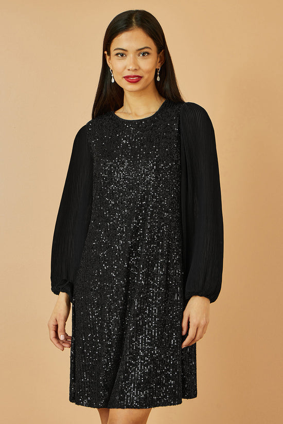 Yumi Black Velvet Sequin Tunic With Long Pleated Sleeves - QHA UK