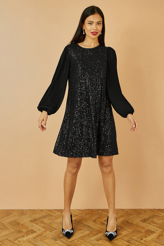 Yumi Black Velvet Sequin Tunic With Long Pleated Sleeves - QHA UK