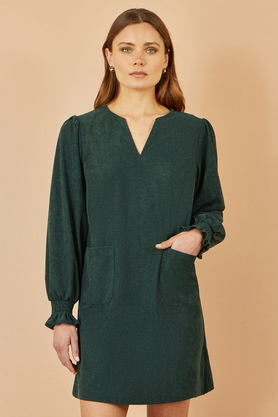 Yumi Green Cord Tunic With Ruched Sleeve - QHA UK