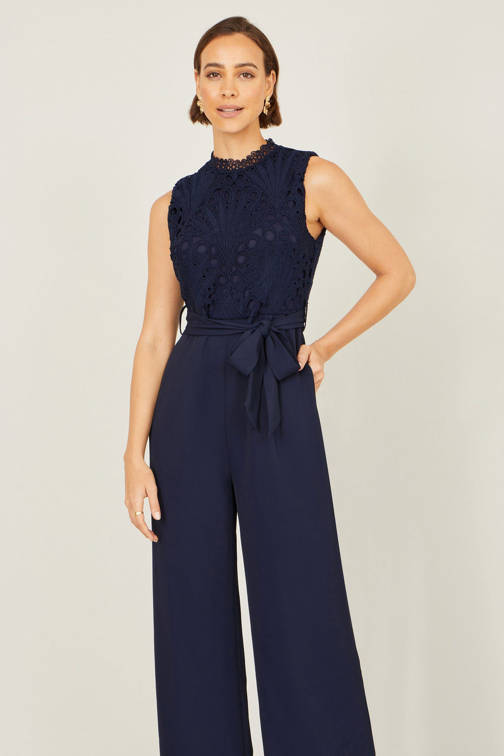 Yumi Navy Lace Sleeveless Jumpsuit - QHA UK