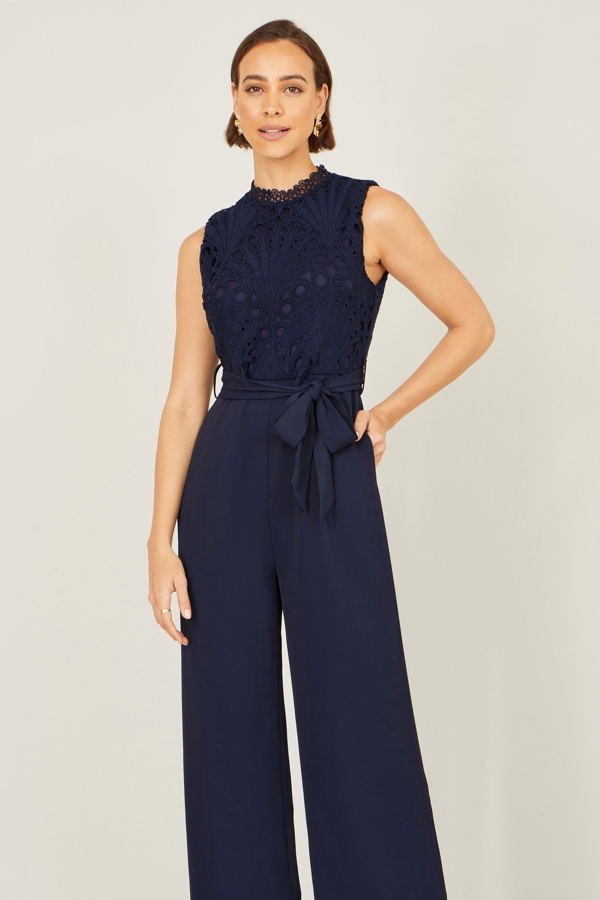 Yumi Navy Lace Sleeveless Jumpsuit - QHA UK