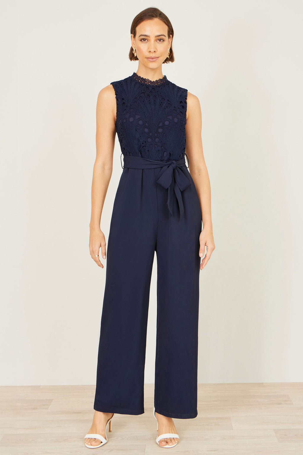 Yumi Navy Lace Sleeveless Jumpsuit - QHA UK