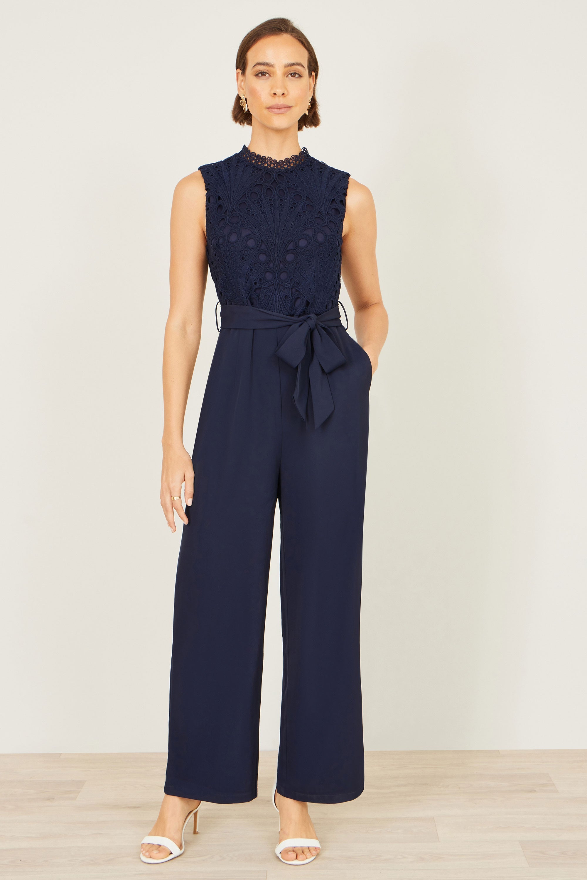 Yumi Navy Lace Sleeveless Jumpsuit - QHA UK