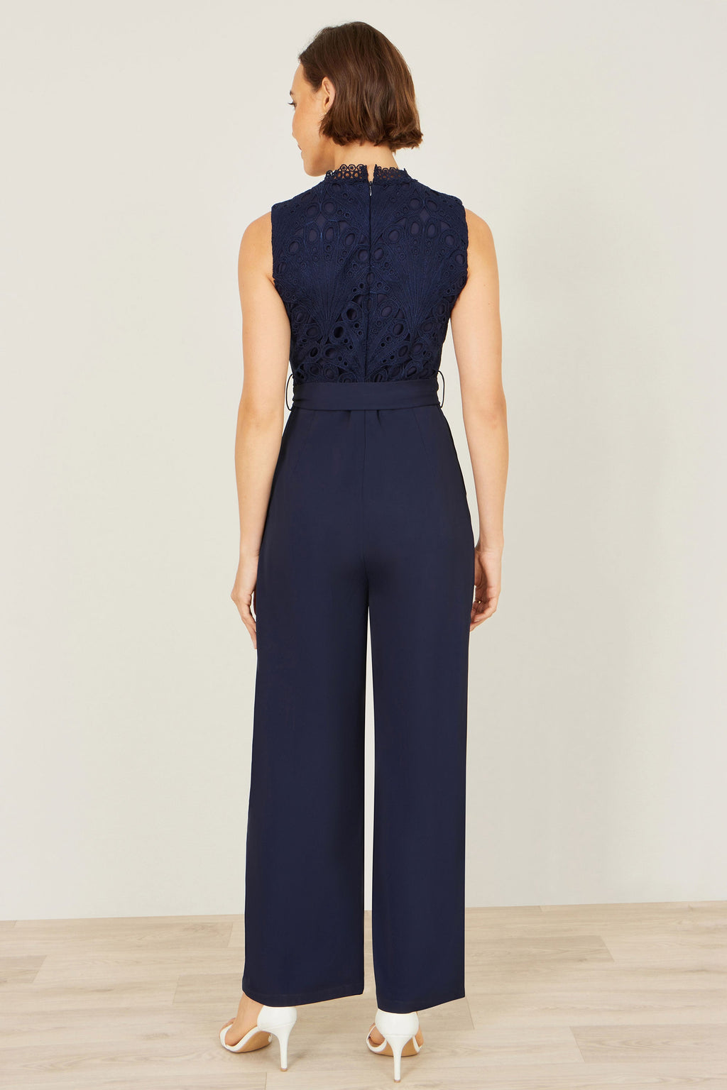 Yumi Navy Lace Sleeveless Jumpsuit - QHA UK
