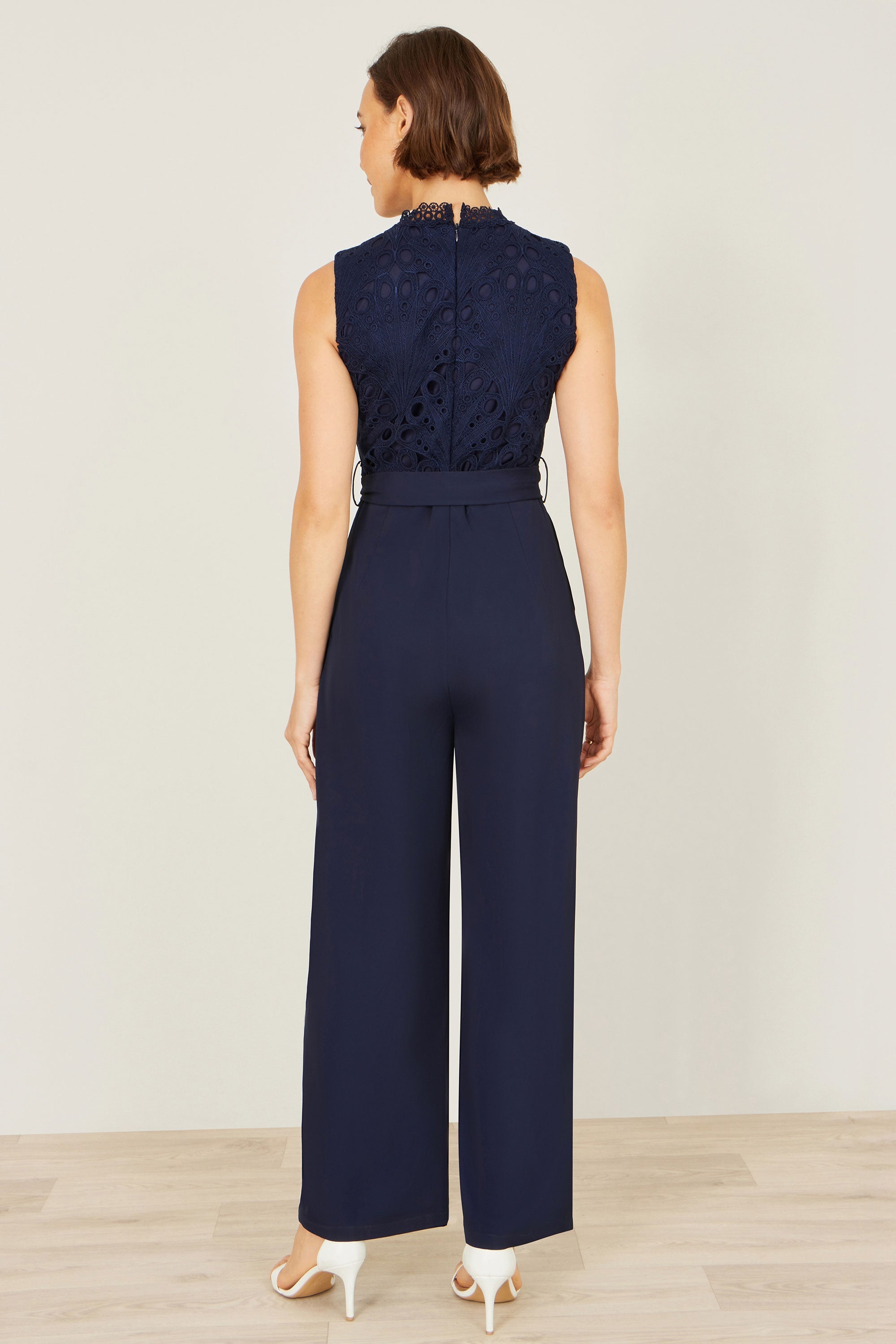 Yumi Navy Lace Sleeveless Jumpsuit - QHA UK