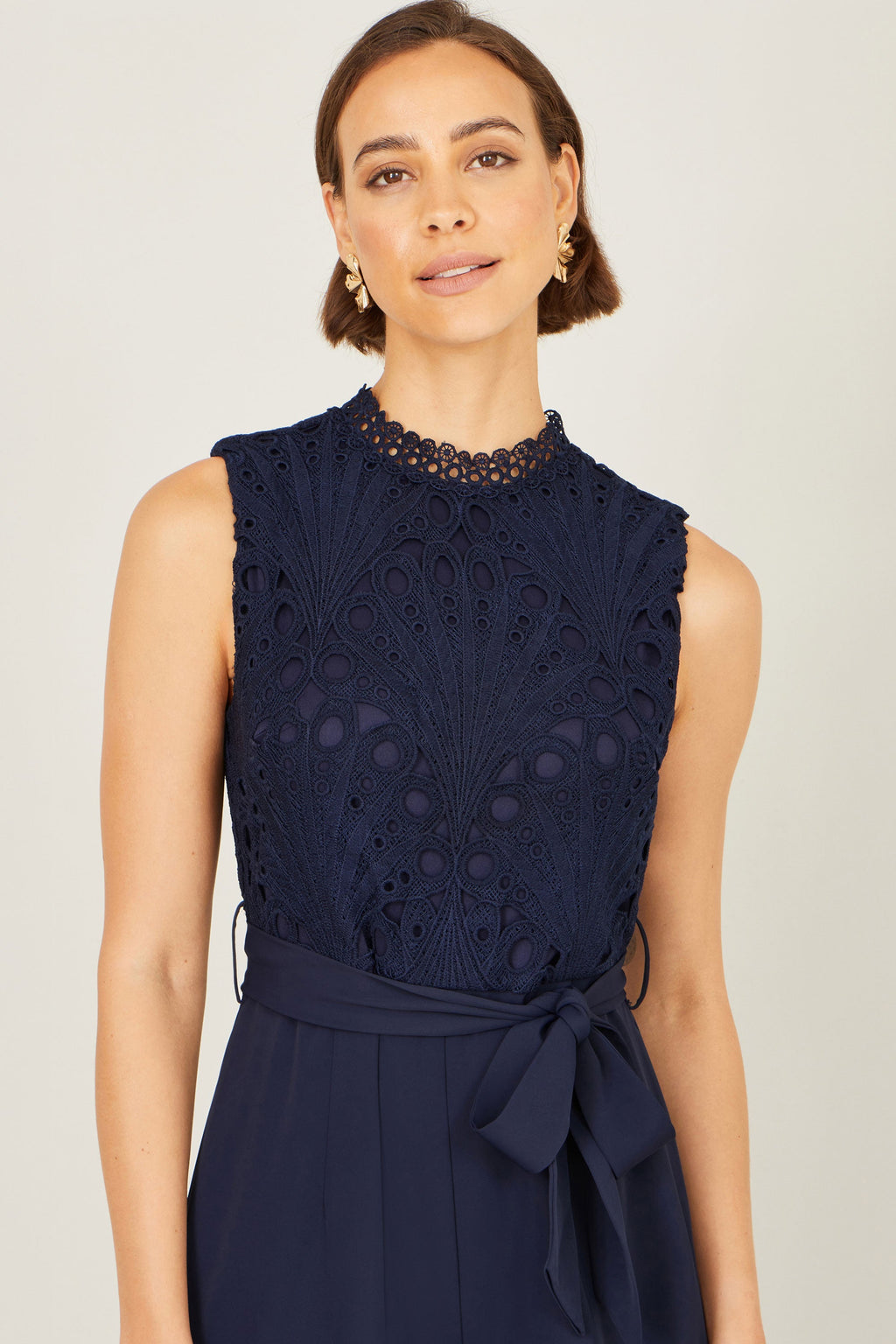 Yumi Navy Lace Sleeveless Jumpsuit - QHA UK