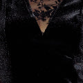 Yumi Black Fitted Velvet Dress With Sheer Floral Sleeves - QHA UK