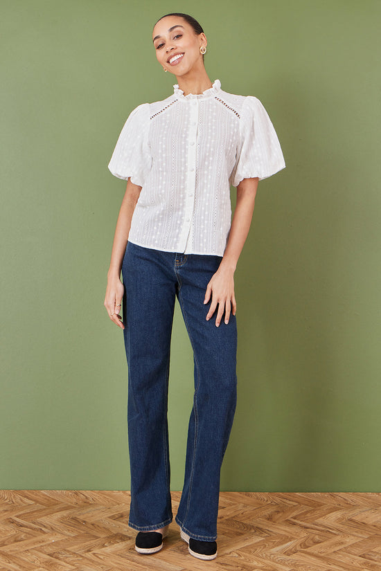 Yumi White Broderie Anglaise Puff Sleeve Shirt - QHA UK
