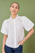 Yumi White Broderie Anglaise Puff Sleeve Shirt - QHA UK