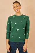 Yumi Womens Star Print Jumper Gold Foil Soft Knit Casual Fine Knit Sweater - QHA UK