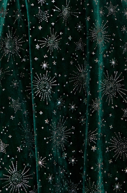 Yumi Women's Green Starburst Foil Print Skater Dress with Square Neckline