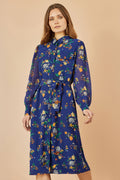 Yumi Recycled Navy Raccoon Print Shirt Midi Dress - QHA UK