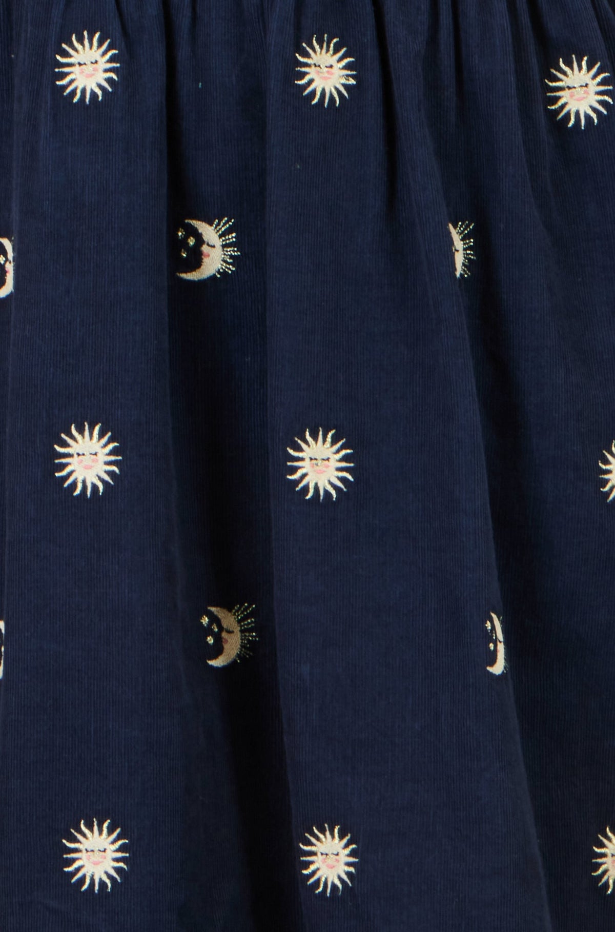 Yumi Women's Navy Cotton Cord Smock Tunic with Sun and Moon Embroidery