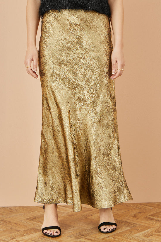 Yumi Gold Satin Midi Skirt - QHA UK