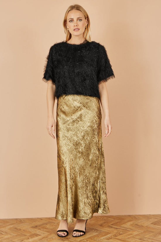 Yumi Gold Satin Midi Skirt - QHA UK