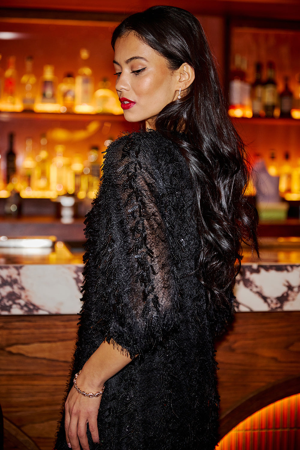 Yumi Black Hanging Sequin Tunic With Balloon Sleeves - QHA UK