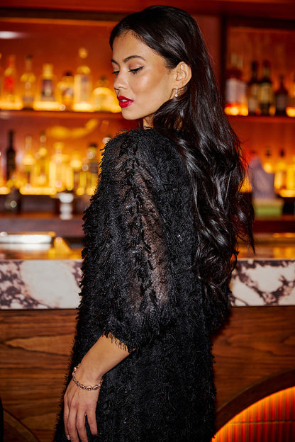 Yumi Black Hanging Sequin Tunic With Balloon Sleeves - QHA UK