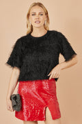 Yumi Black Lurex Fringe Relaxed Fit Top - QHA UK