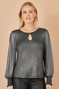Yumi Black Metallic Bow Back Top - QHA UK