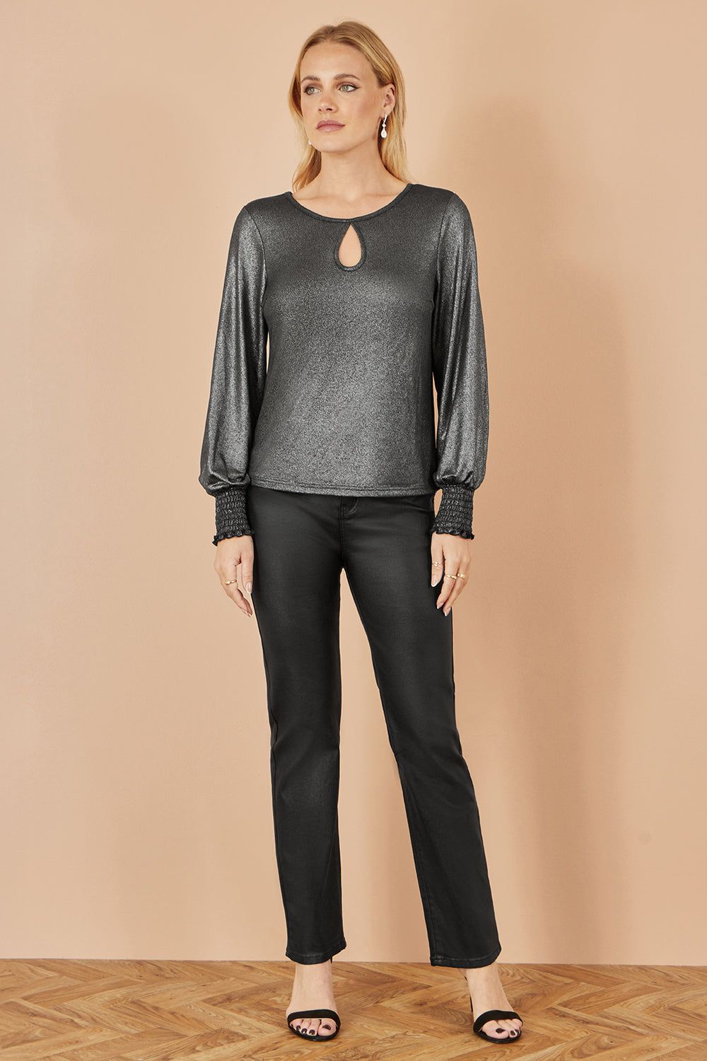 Yumi Black Metallic Bow Back Top - QHA UK