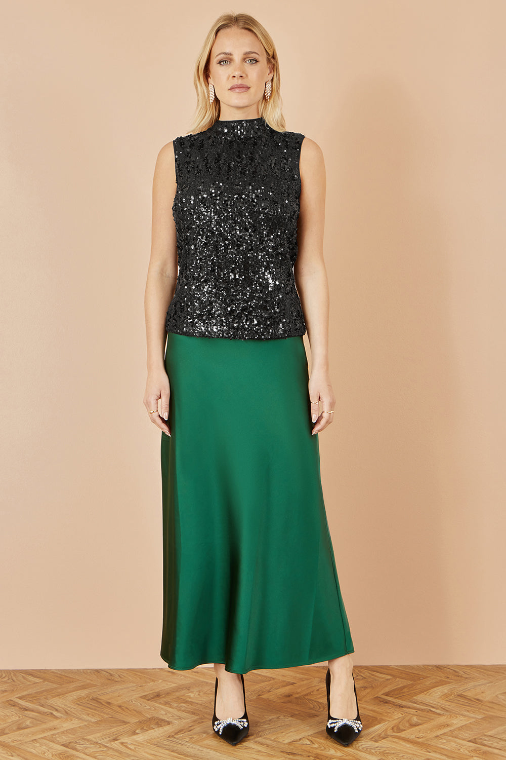 Yumi Black Sequin High Neck Top - QHA UK