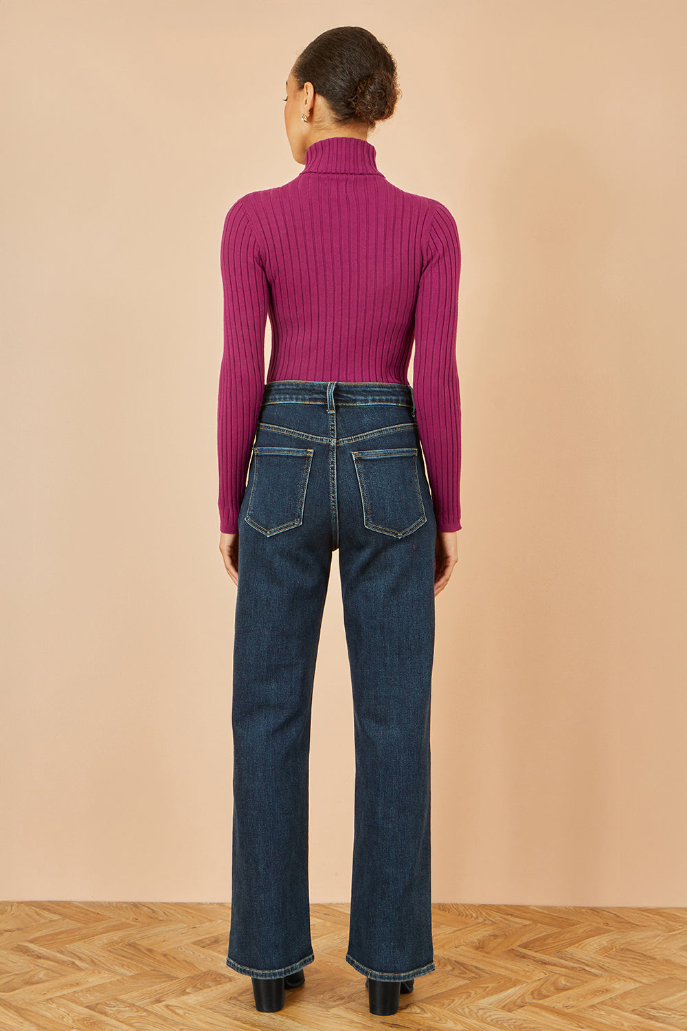 Yumi Plum Ribbed Knit Roll Neck Jumper - QHA UK