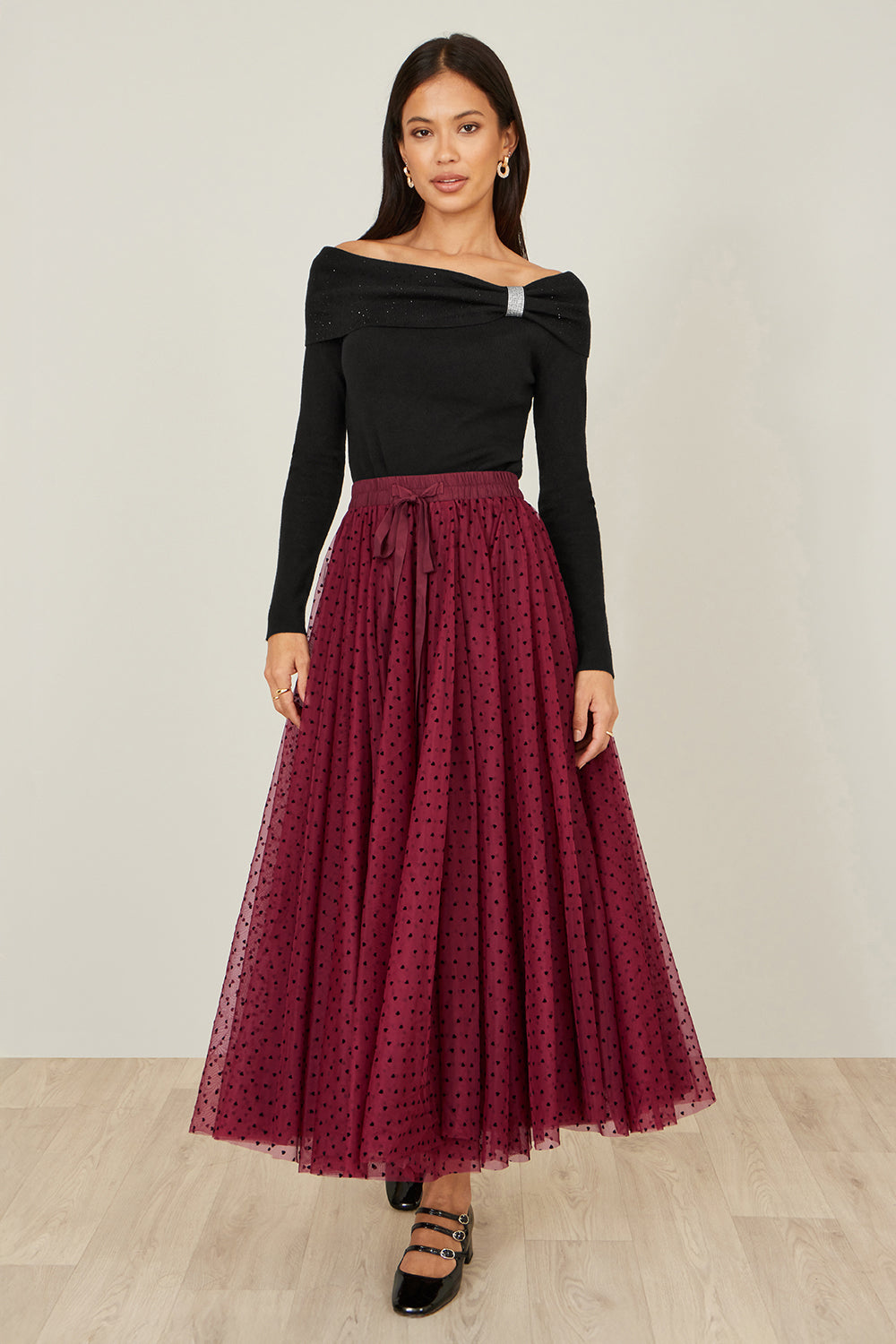 Yumi Black Sparkle Bardot Jumper With Diamante Detail - QHA UK