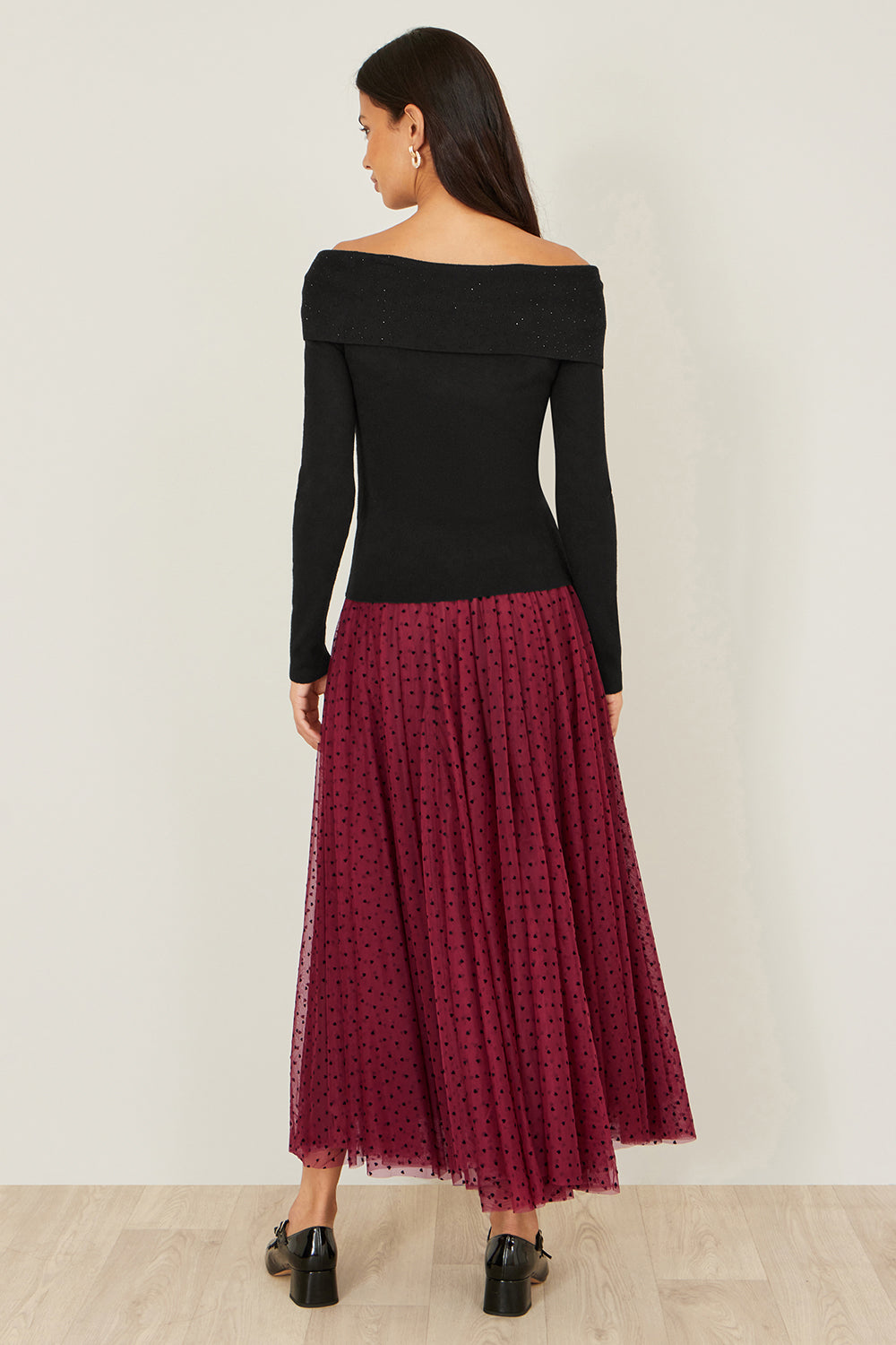 Yumi Black Sparkle Bardot Jumper With Diamante Detail - QHA UK
